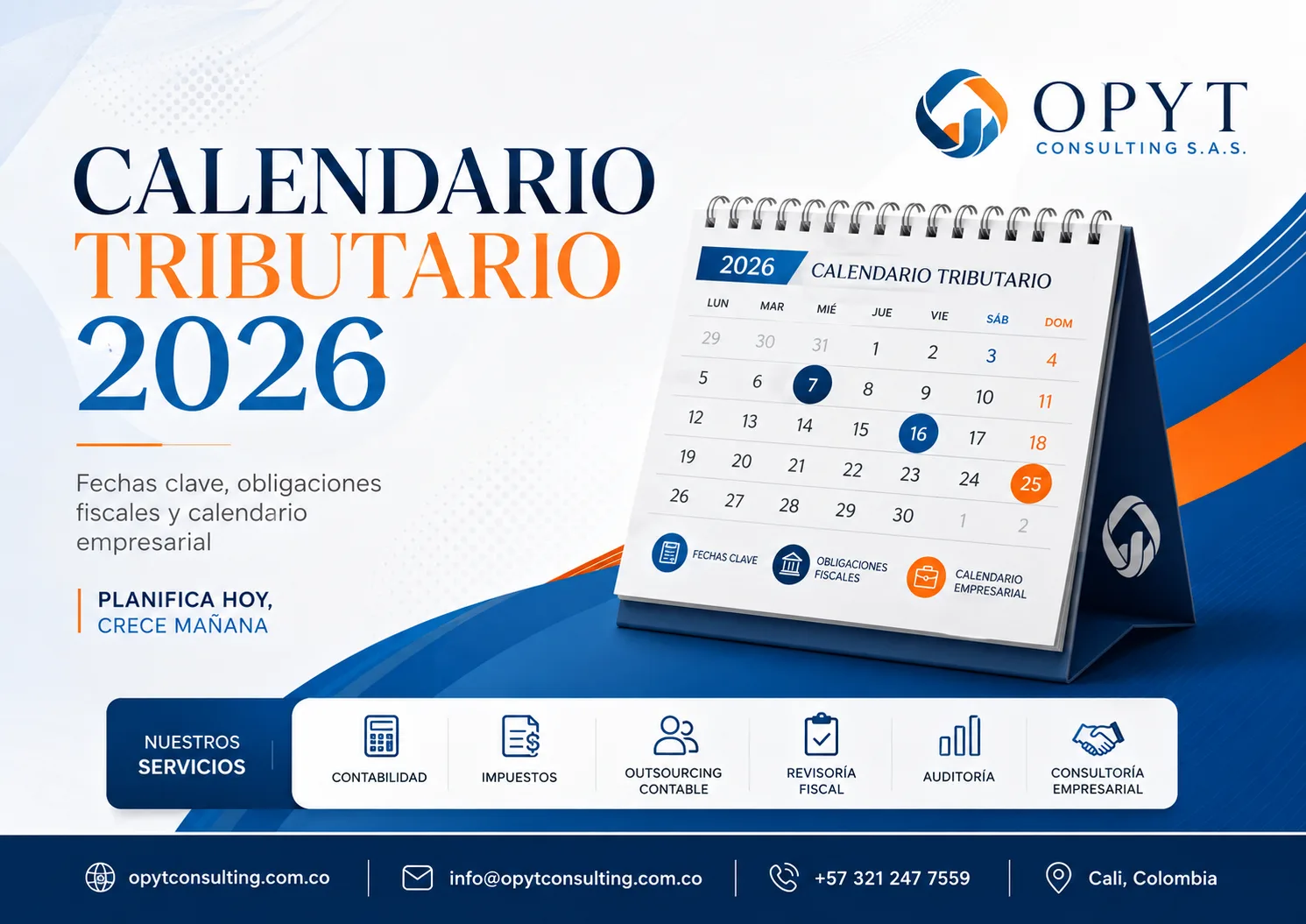 Calendario tributario 2026 elaborado por Opyt Consulting